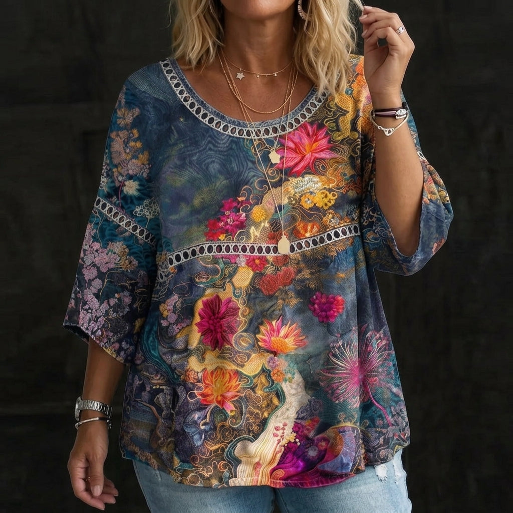 Nicole | Vintage Floral Denim Blouse