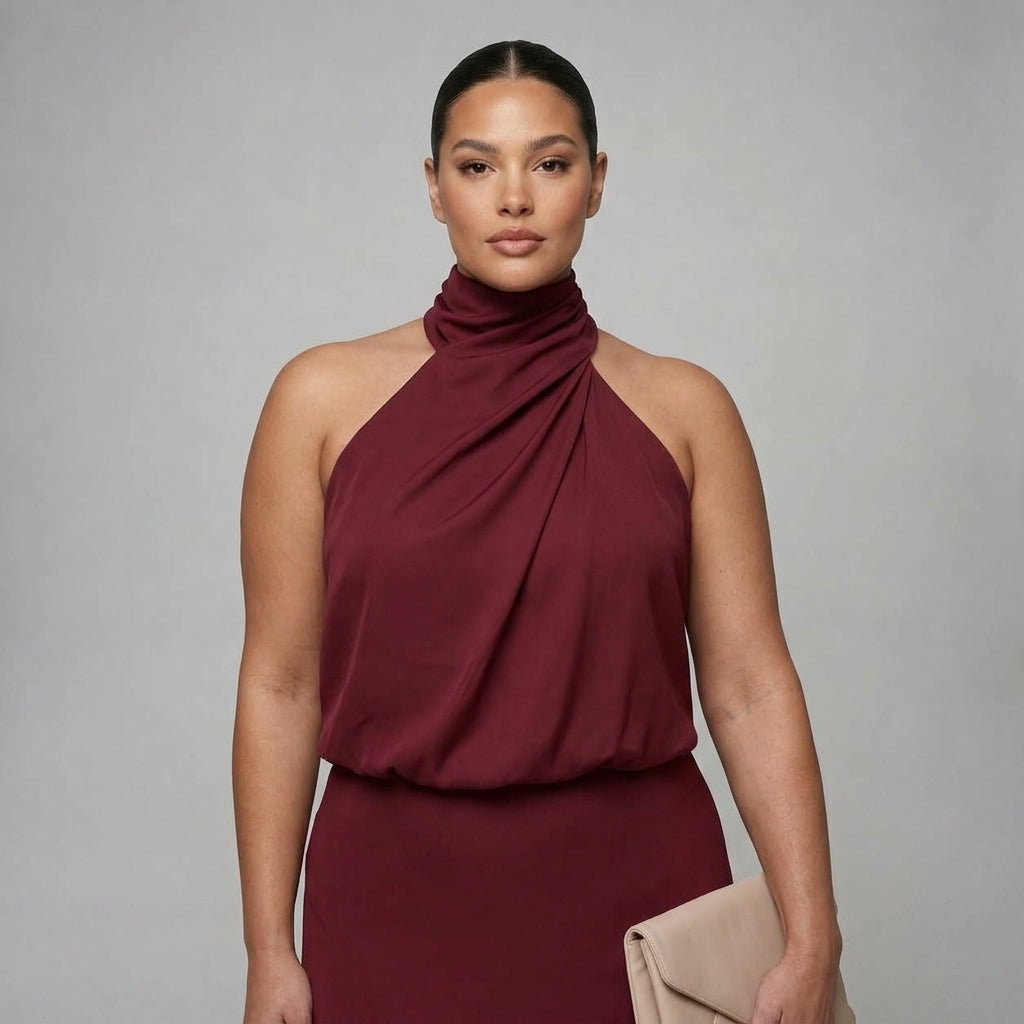 Nopal | Sleeveless Draped Neck Midi Dress