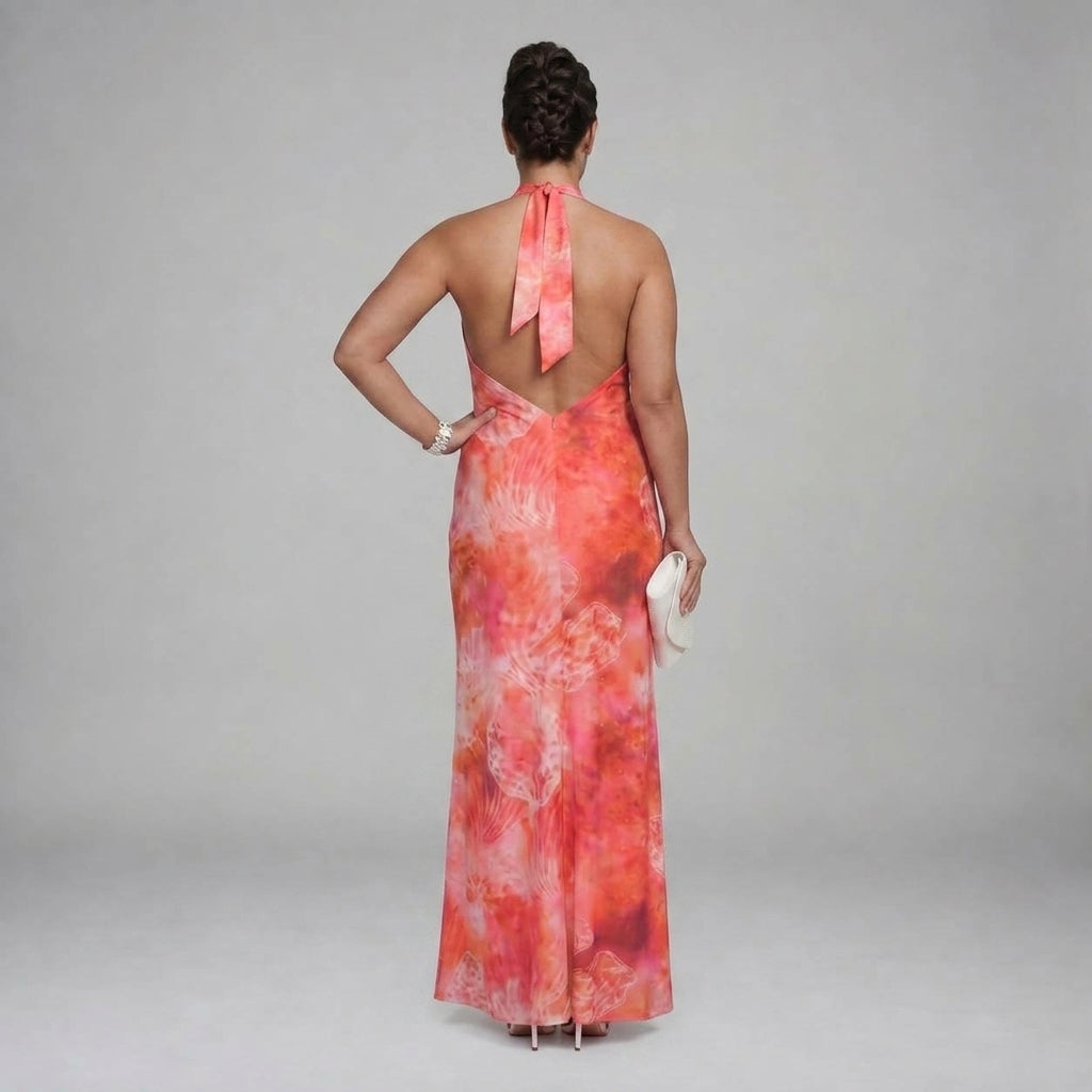 Coraline| Halter Neck Printed Maxi Dress