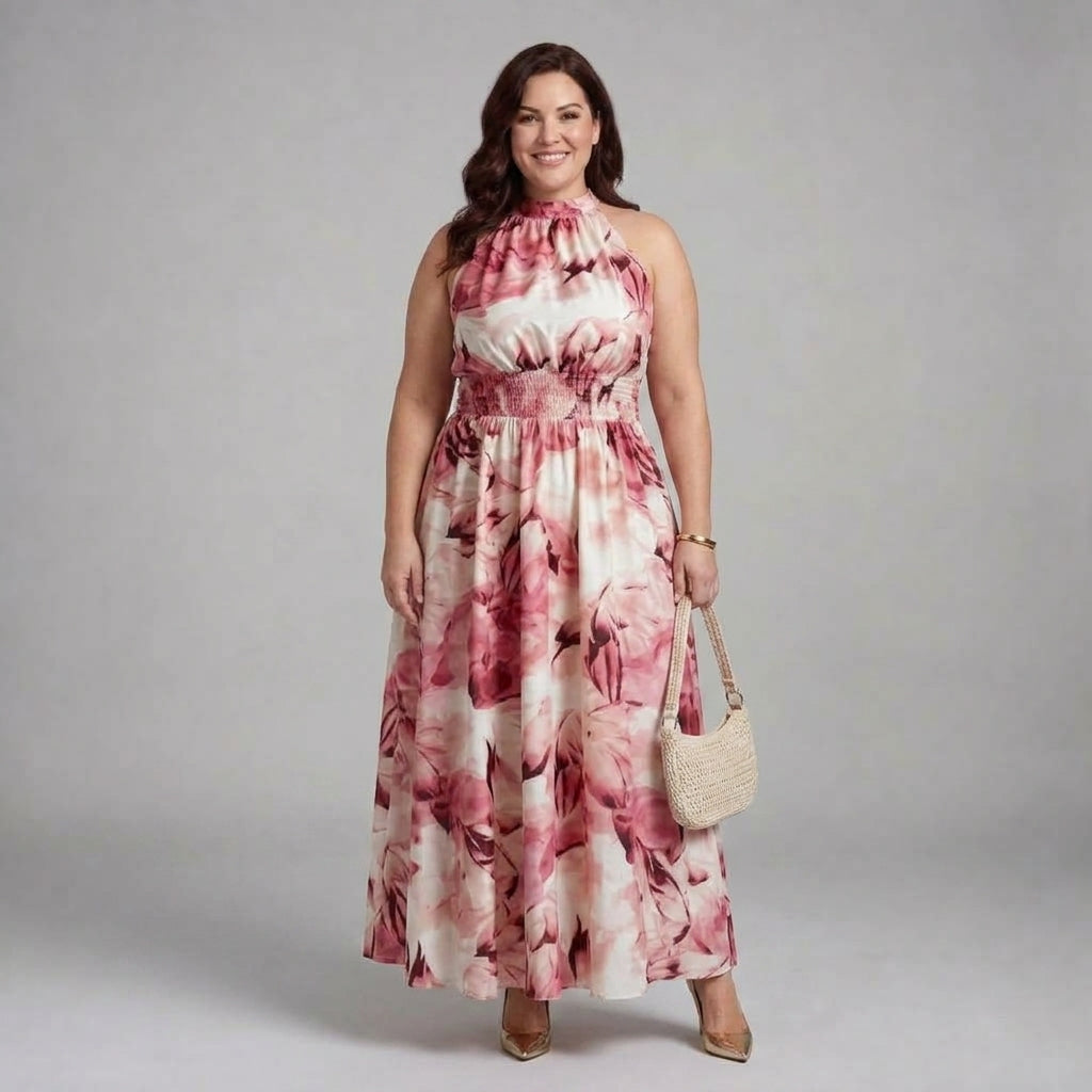 Olivia™ Gathered Waist Abstract Print Midi Dress