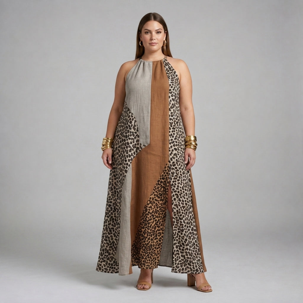 Myrna Leopard Halter Maxi Dress
