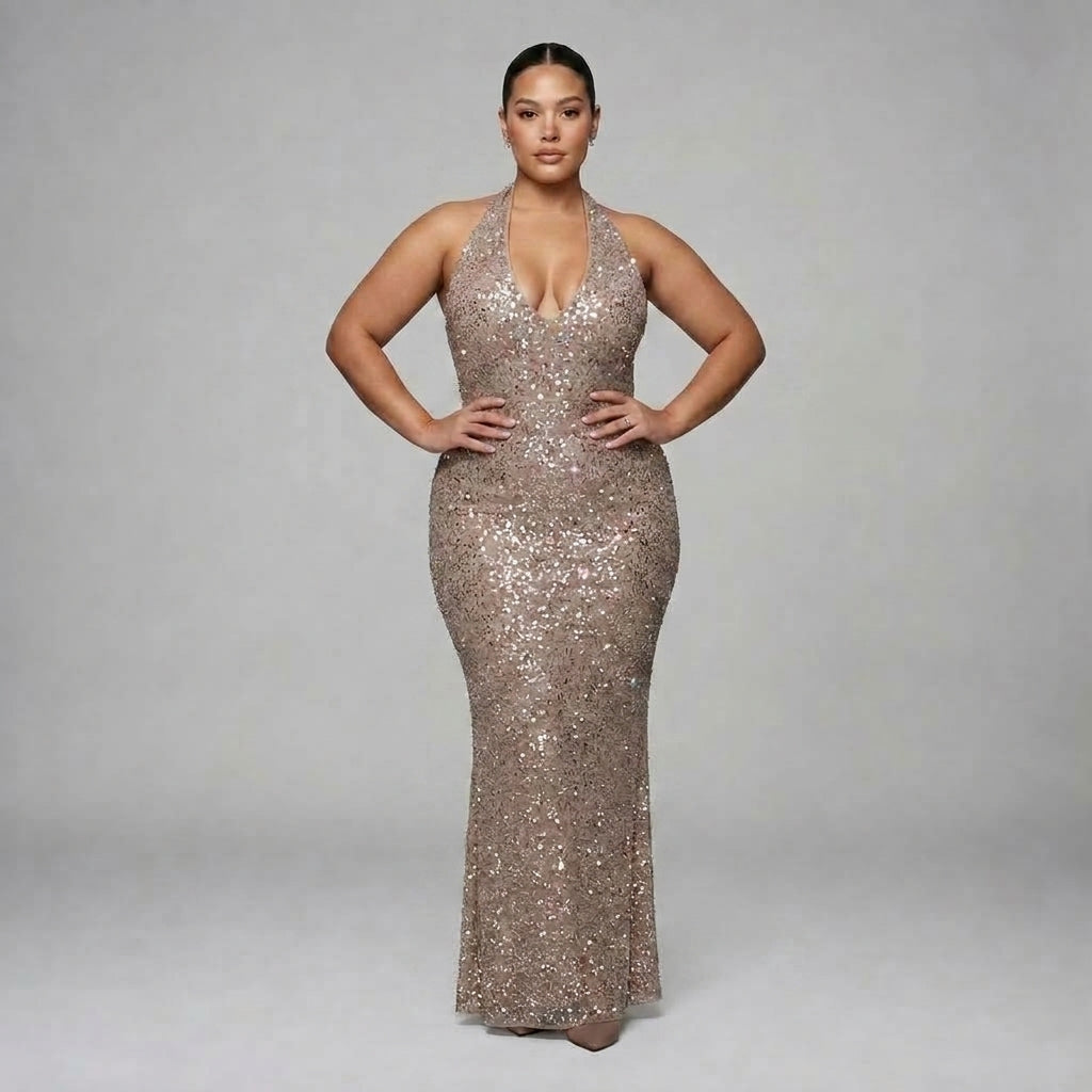 Sirea | Sequin Sheer Panel Midi Dress