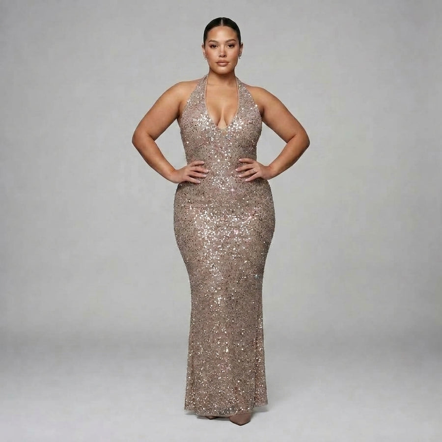 Sirea | Sequin Sheer Panel Midi Dress