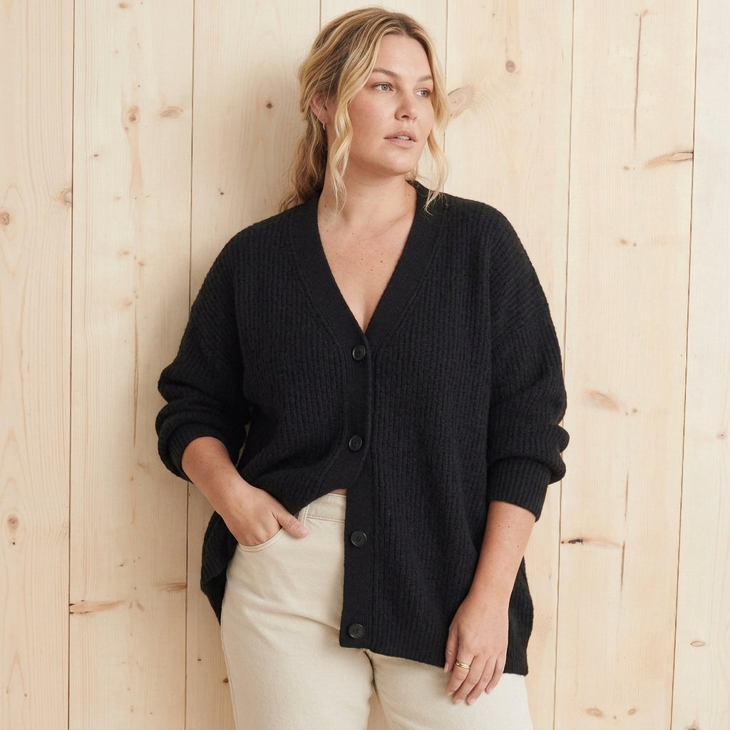 Mary | Ribbed Knit V-Neck Cardigan