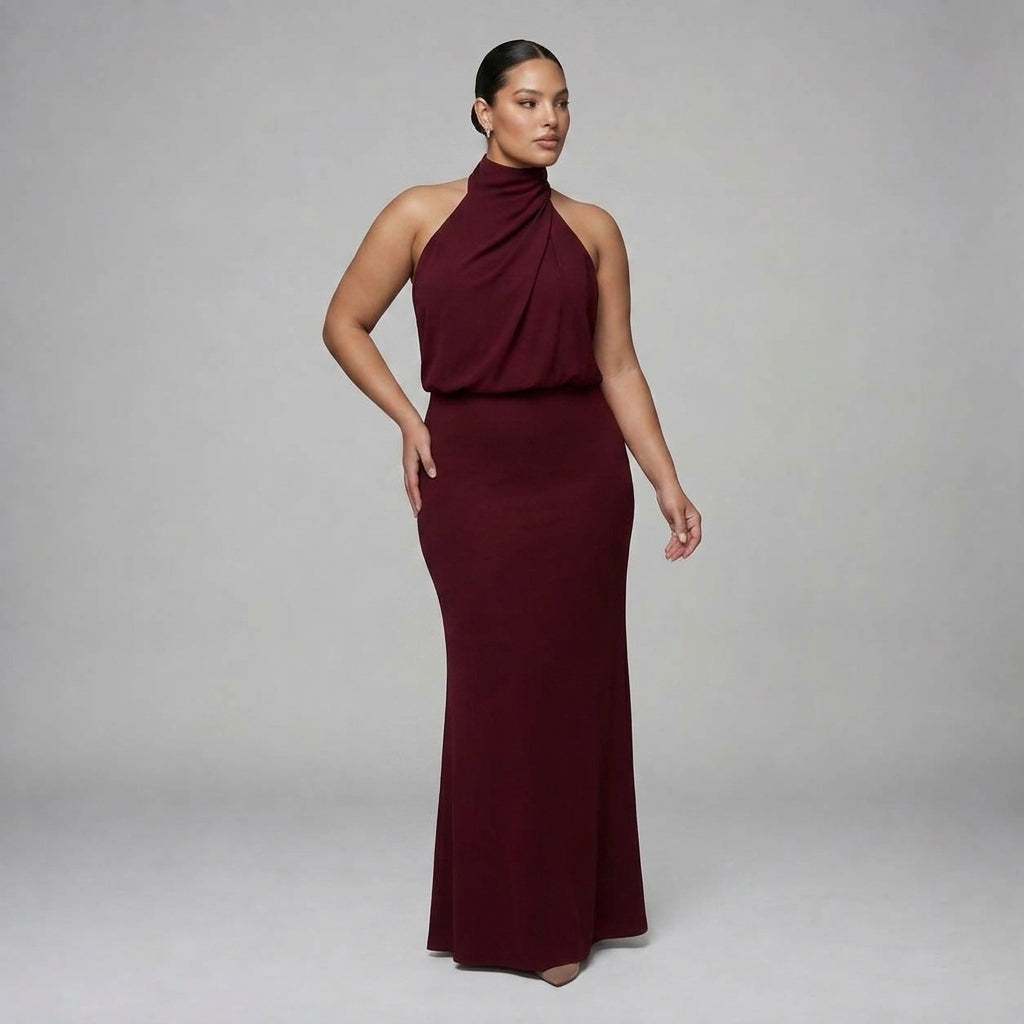 Nopal | Sleeveless Draped Neck Midi Dress