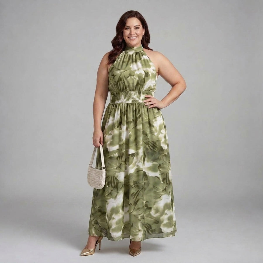 Olivia™ Gathered Waist Abstract Print Midi Dress