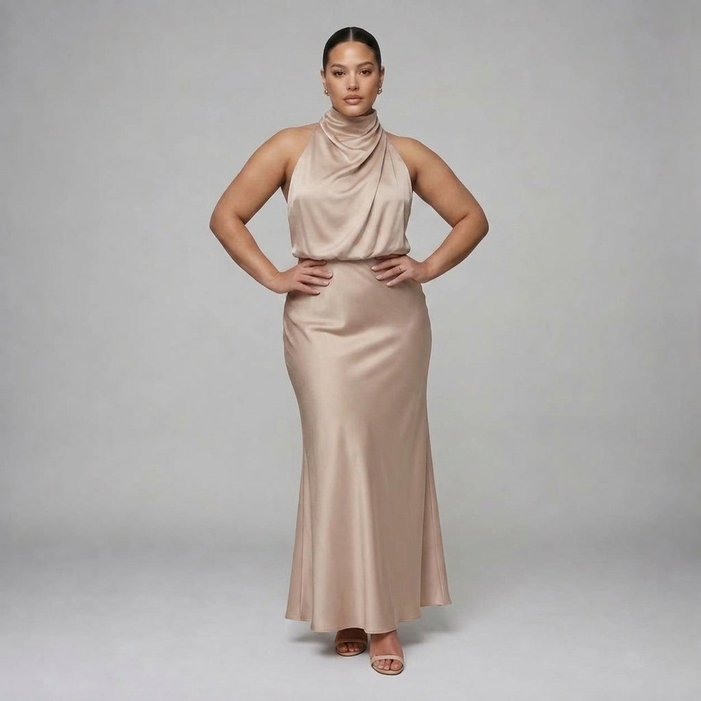 Nopal | Sleeveless Draped Neck Midi Dress
