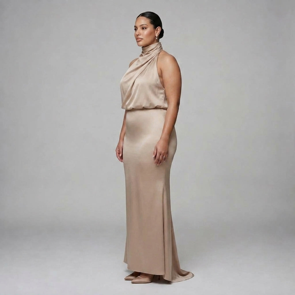 Nopal | Sleeveless Draped Neck Midi Dress