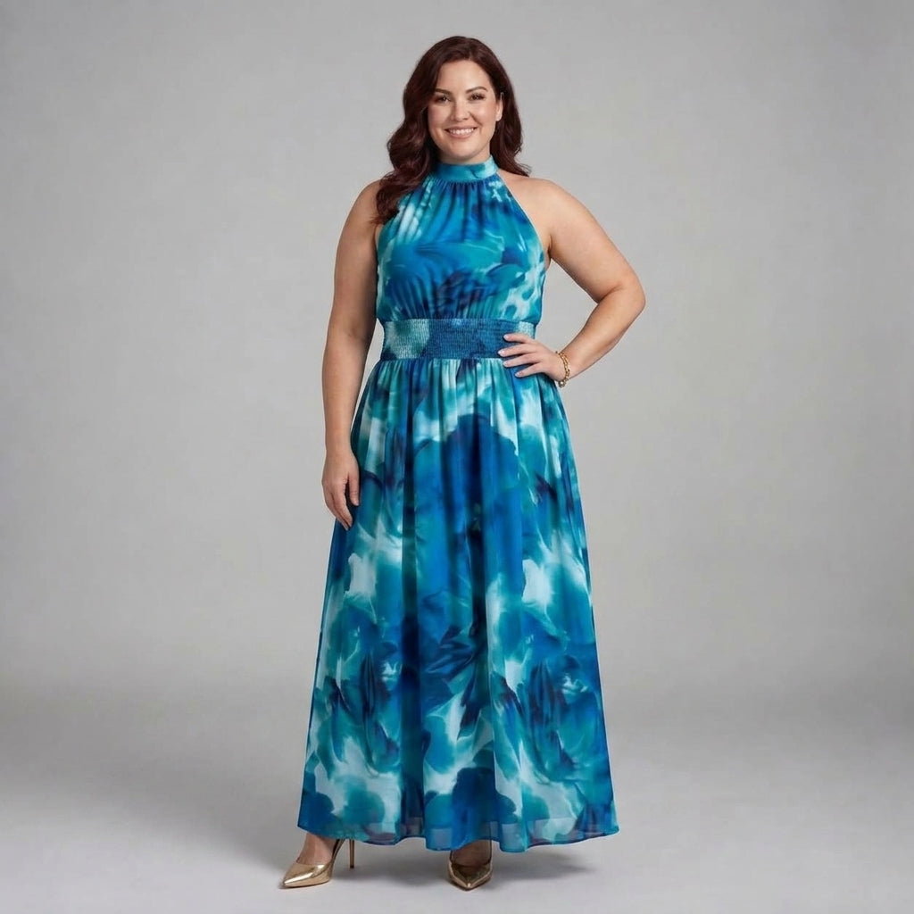 Olivia™ Gathered Waist Abstract Print Midi Dress