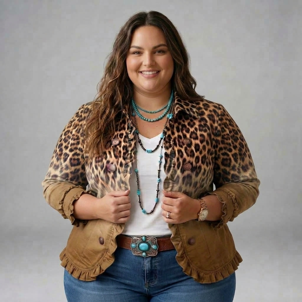 Gloria – Ochre Leopard Print Frill Blazer