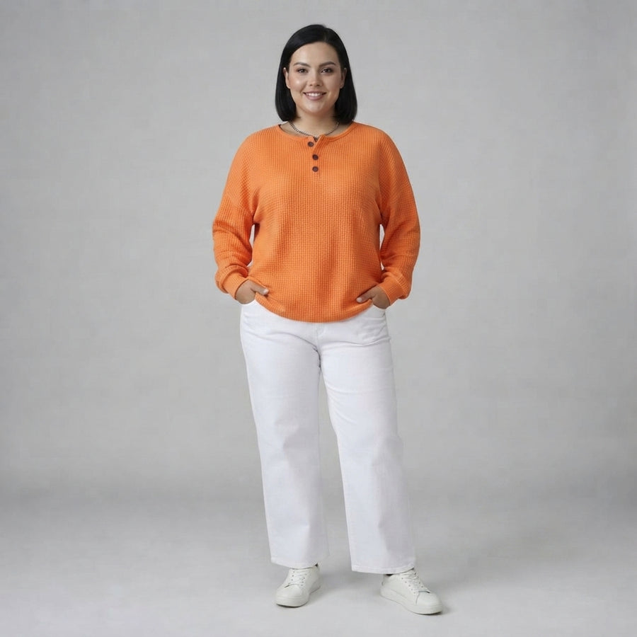 Mirabel | Cosy Waffle Henley Sweatshirt