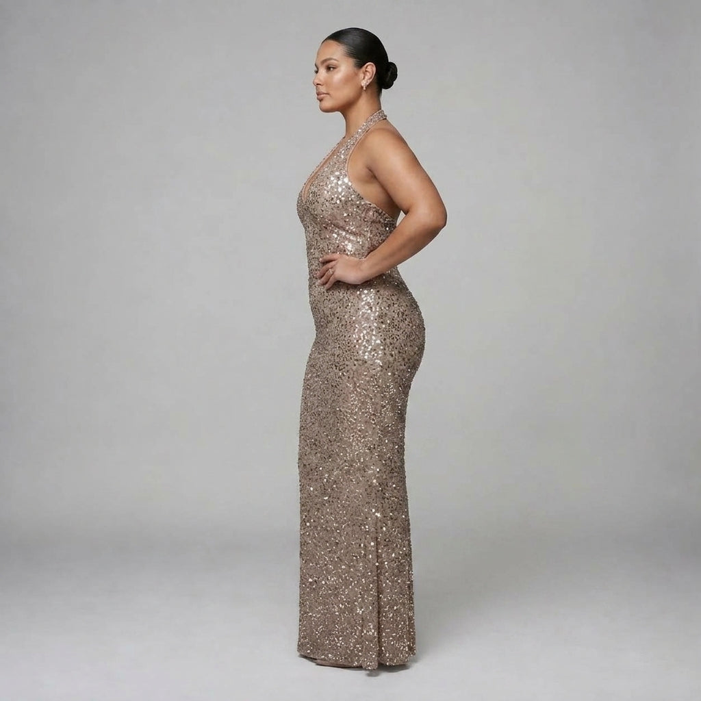 Sirea | Sequin Sheer Panel Midi Dress