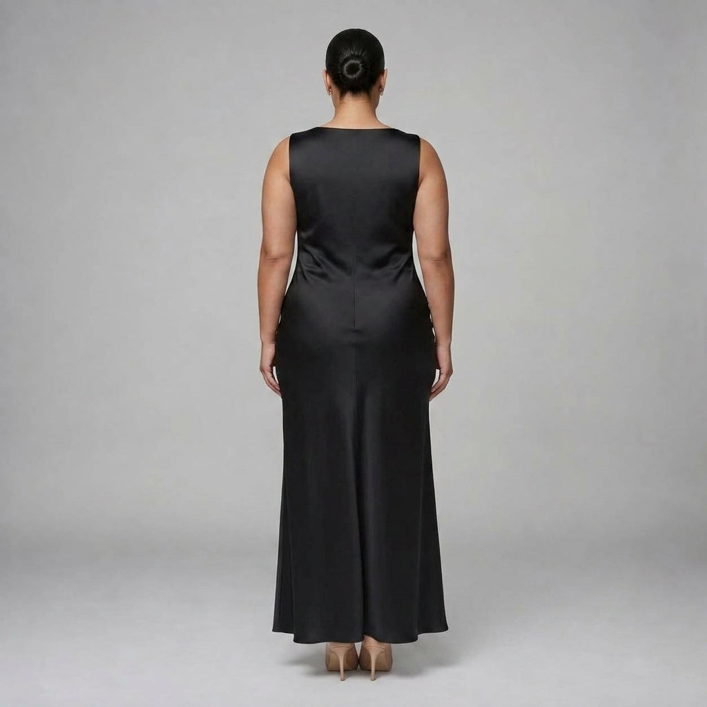 Nopal | Sleeveless Draped Neck Midi Dress