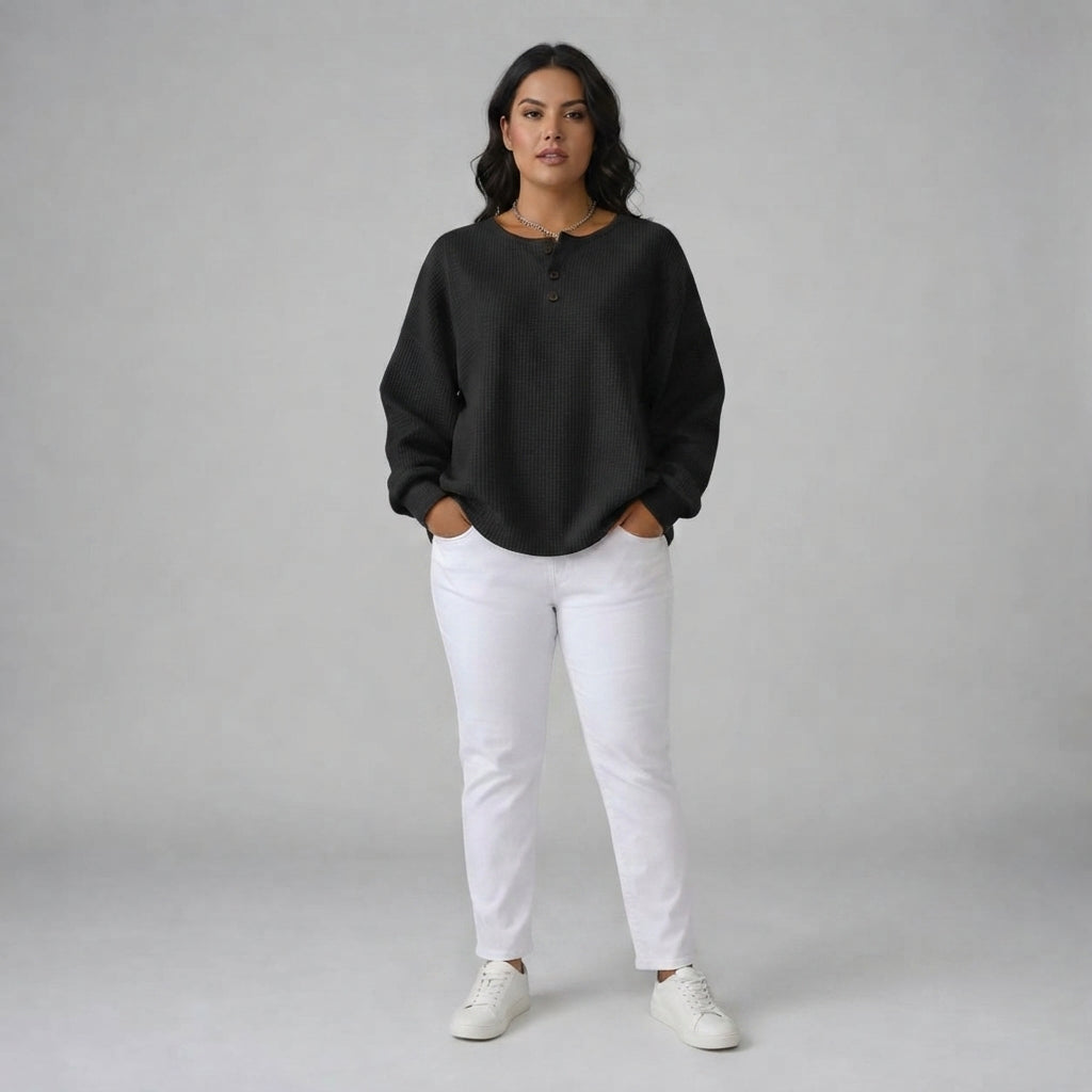 Mirabel | Cosy Waffle Henley Sweatshirt