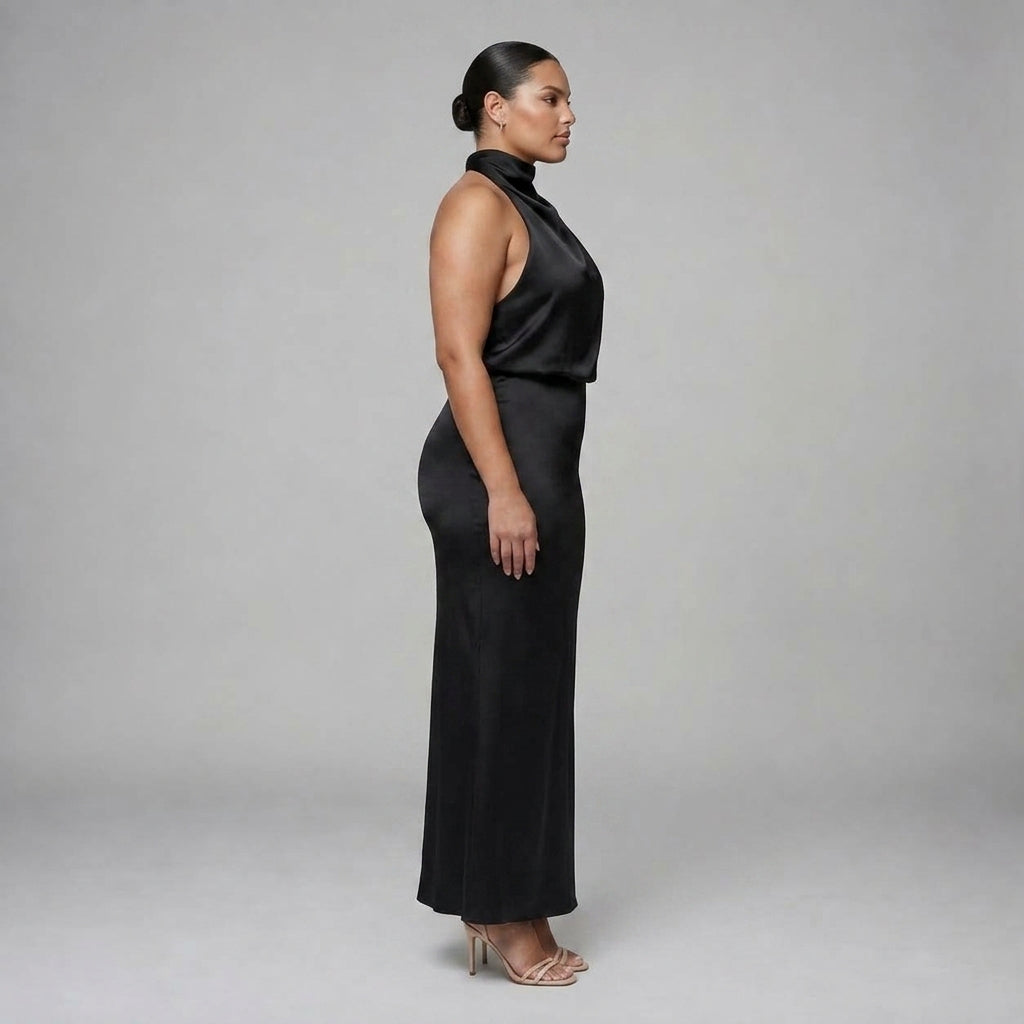 Nopal | Sleeveless Draped Neck Midi Dress