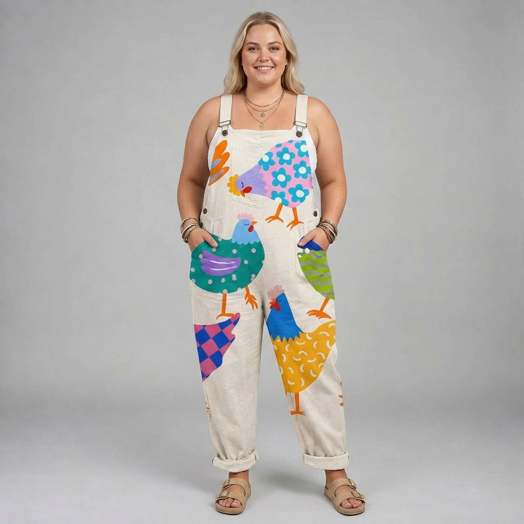 Valentina | Colorful Chicken-Print Jumpsuit