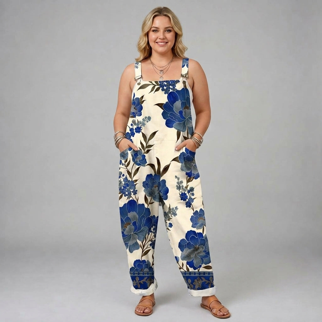 Prudence | Royal Blue Floral Dungaree