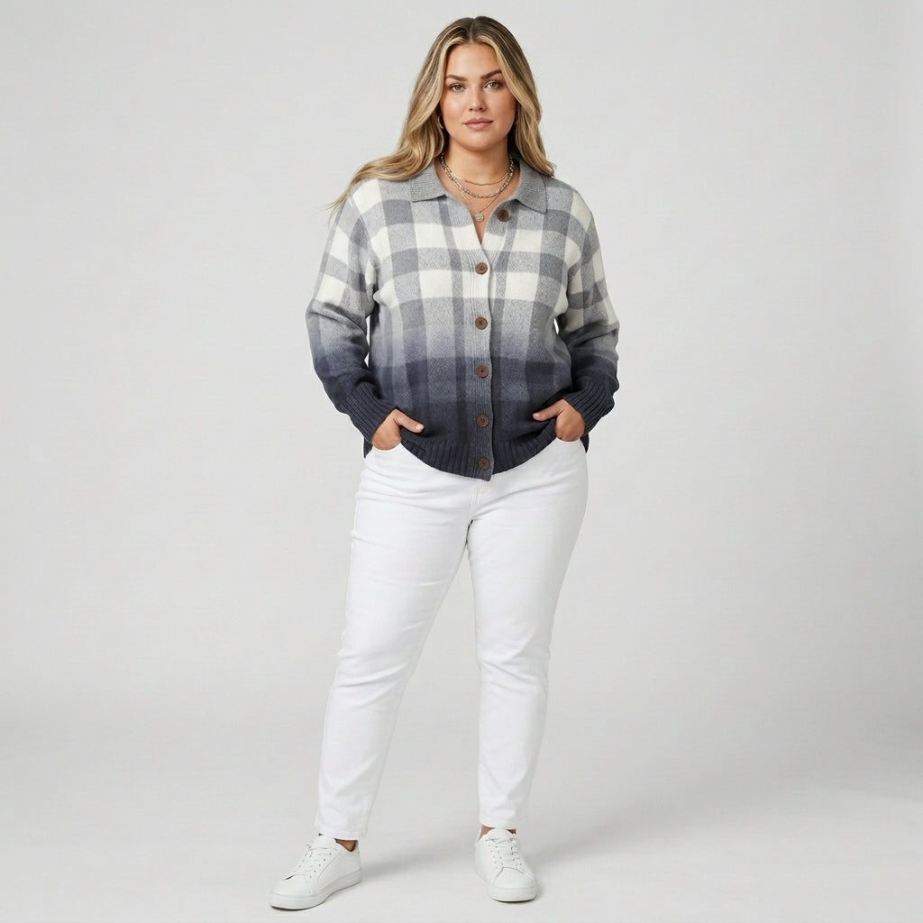Cecily | Ombré Check Button Cardigan