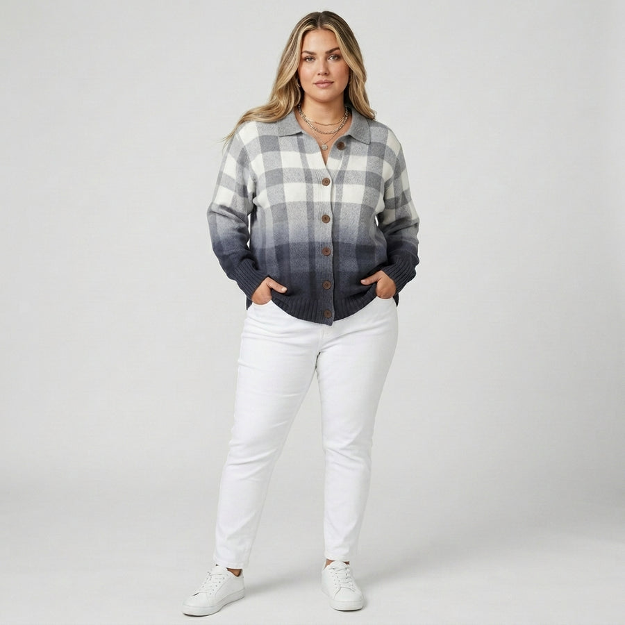 Cecily | Ombré Check Button Cardigan