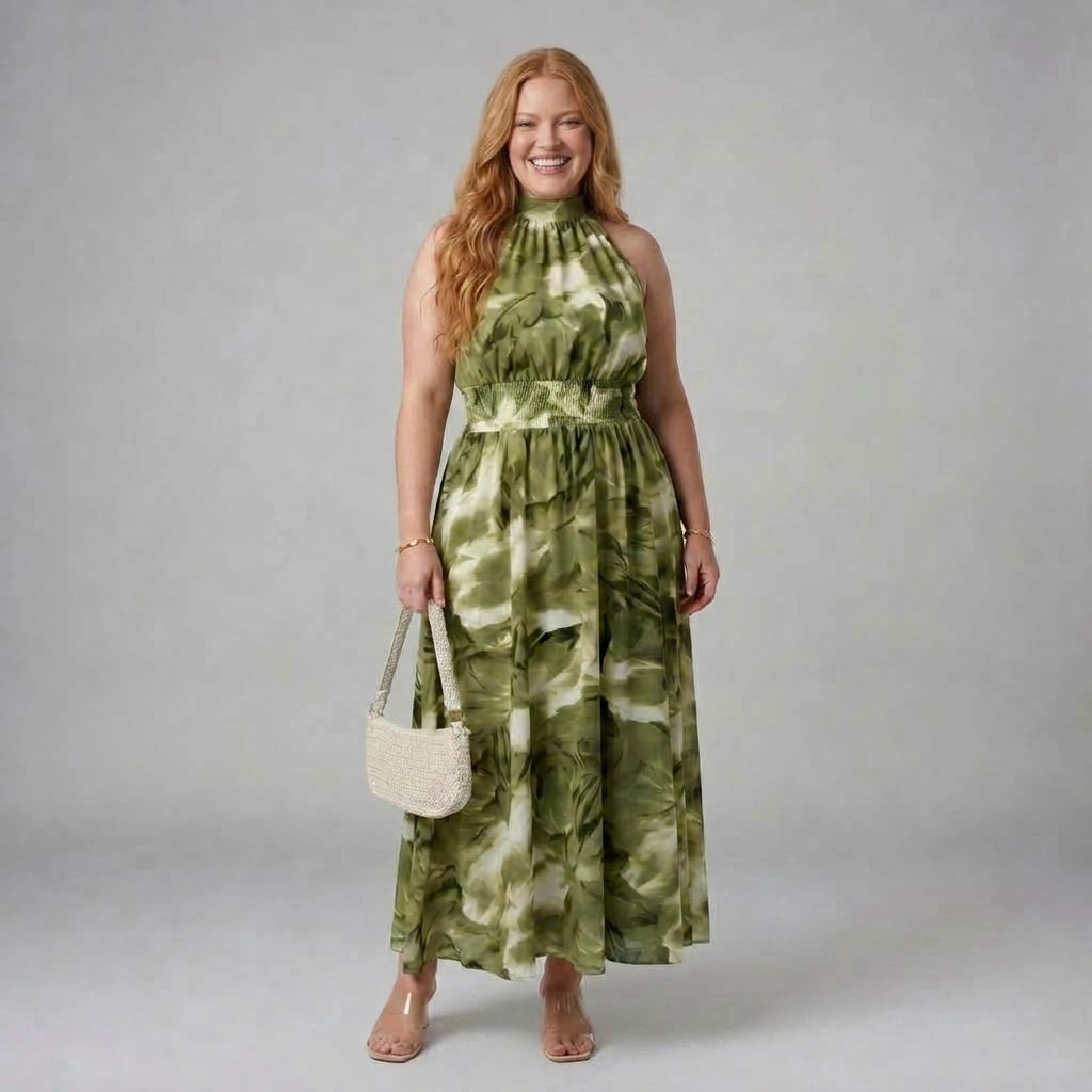 Sylin | Gathered Halter Midi Dress
