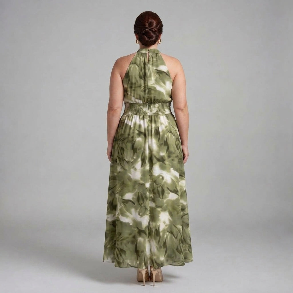 Olivia™ Gathered Waist Abstract Print Midi Dress