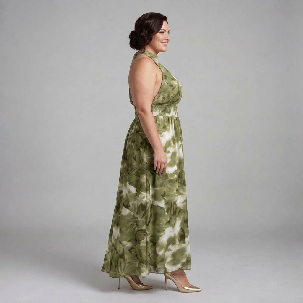 Olivia™ Gathered Waist Abstract Print Midi Dress