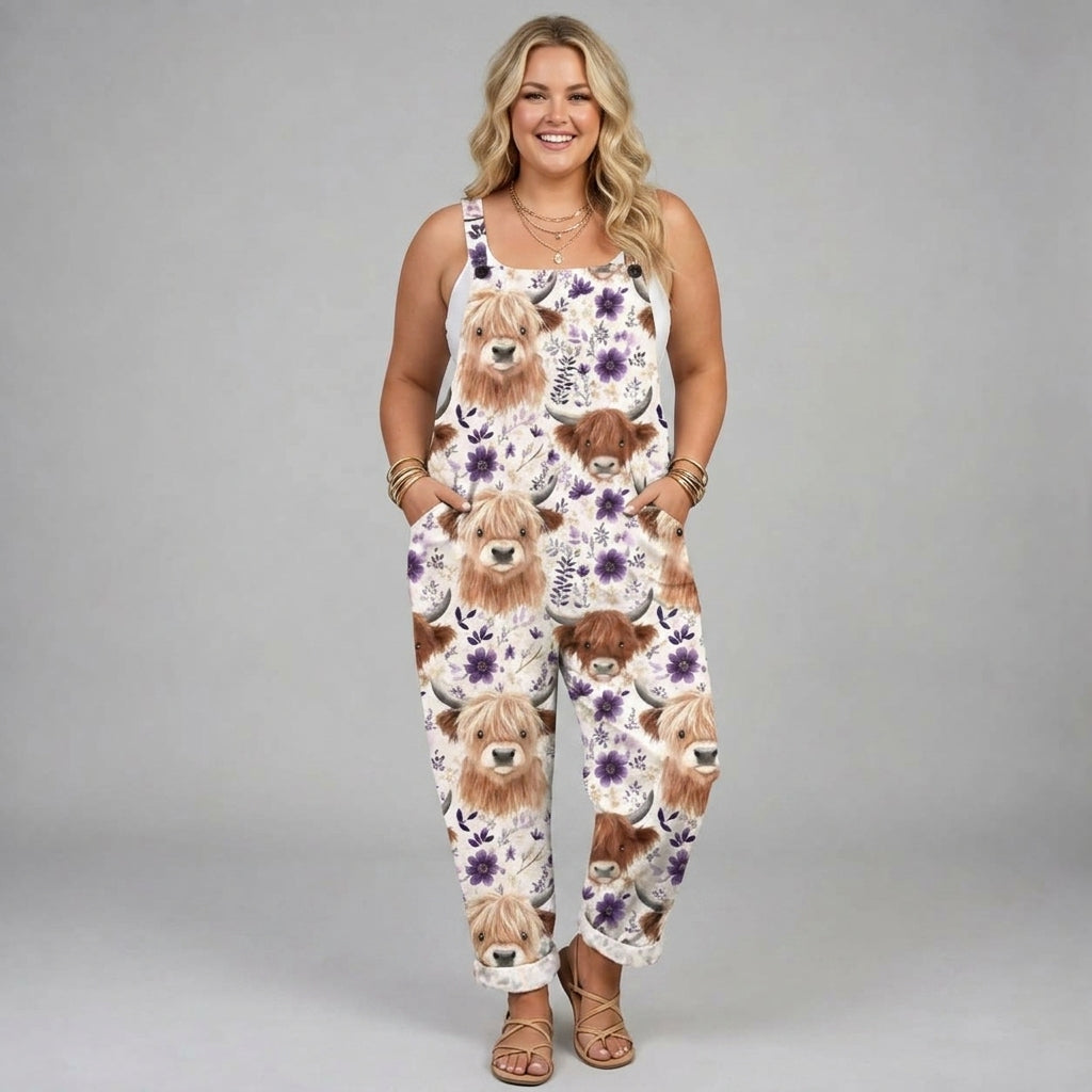 Rosaline | Highland Cow Floral Overalls