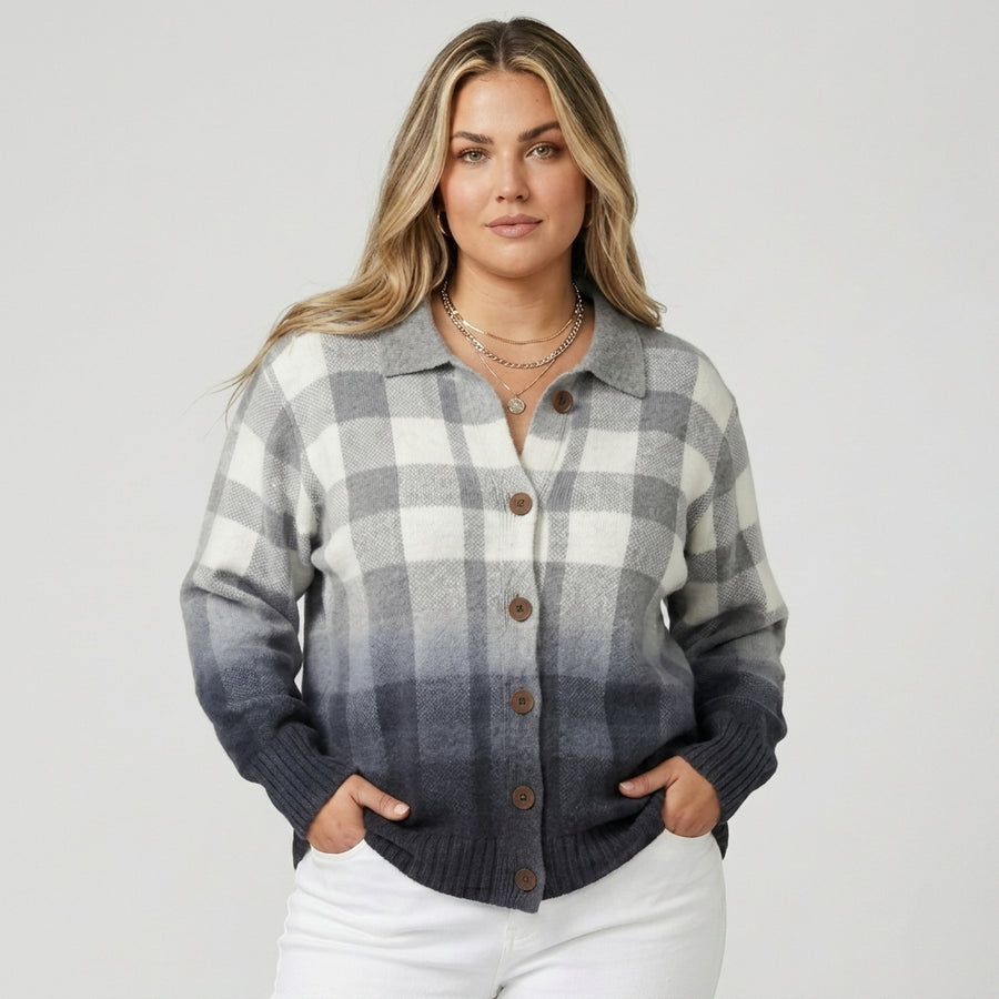Cecily | Ombré Check Button Cardigan