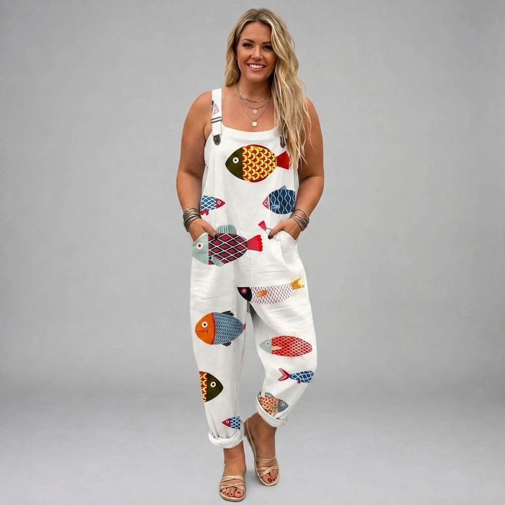 Ophelia | Colorful Fish Design Jumpsuit