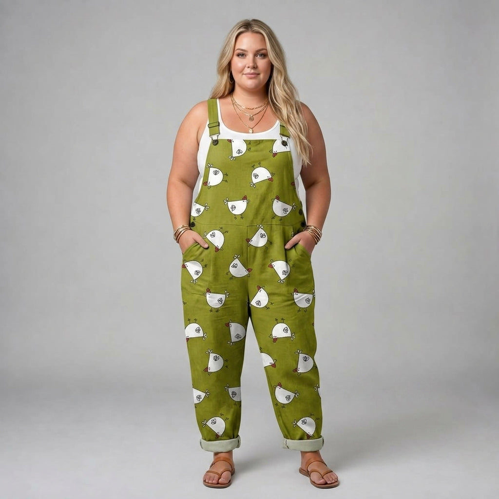 Adriana | Olive Green Hen Print Jumpsuit