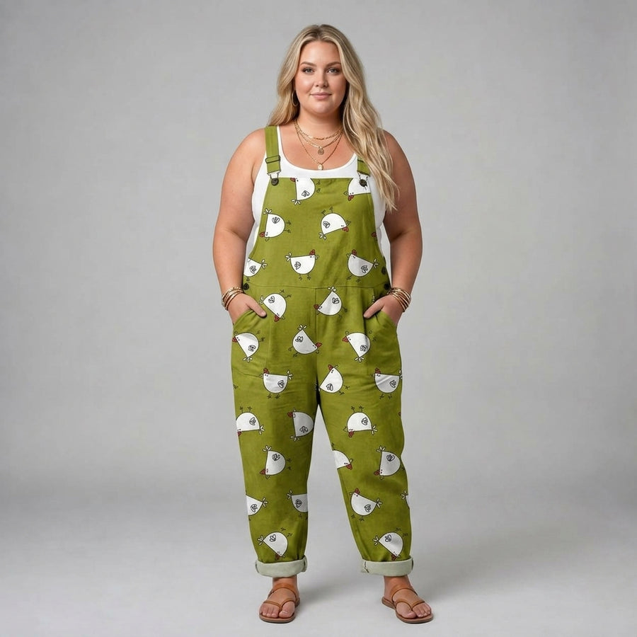 Adriana | Olive Green Hen Print Jumpsuit