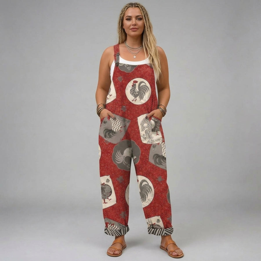 Gwendolyn | Vintage Rooster Print Overalls