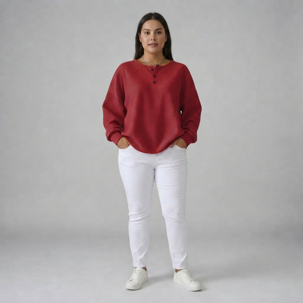 Mirabel | Cosy Waffle Henley Sweatshirt