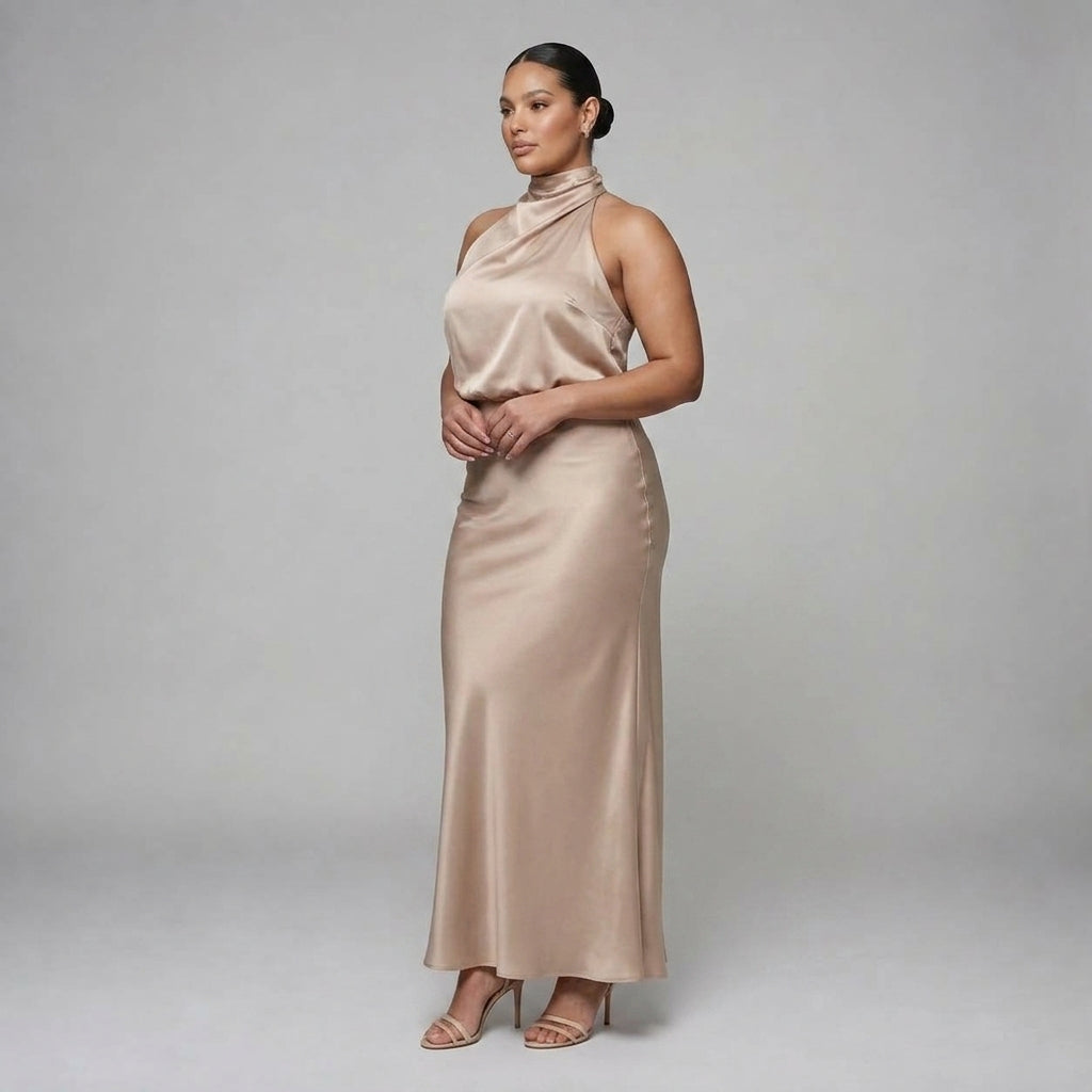 Nopal | Sleeveless Draped Neck Midi Dress