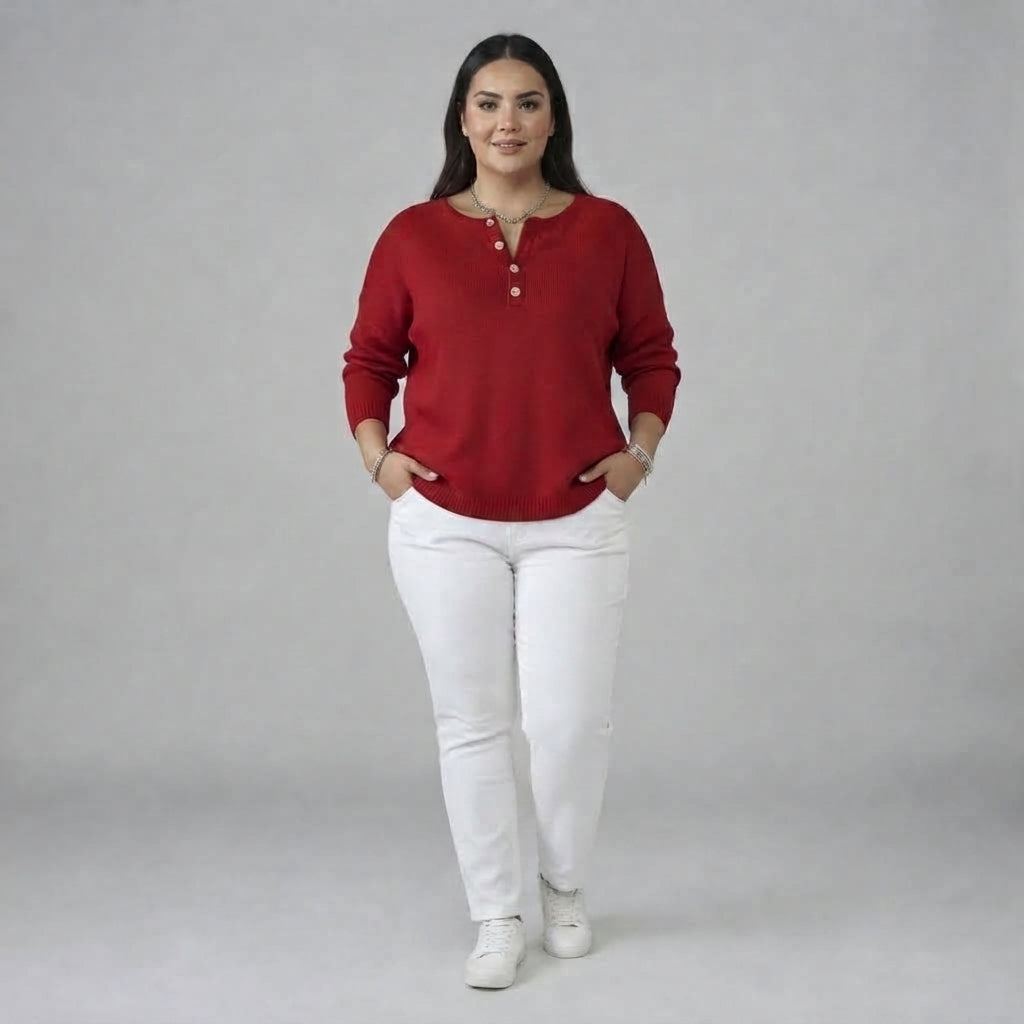 Helena | Henley Button Up Knit Jumper