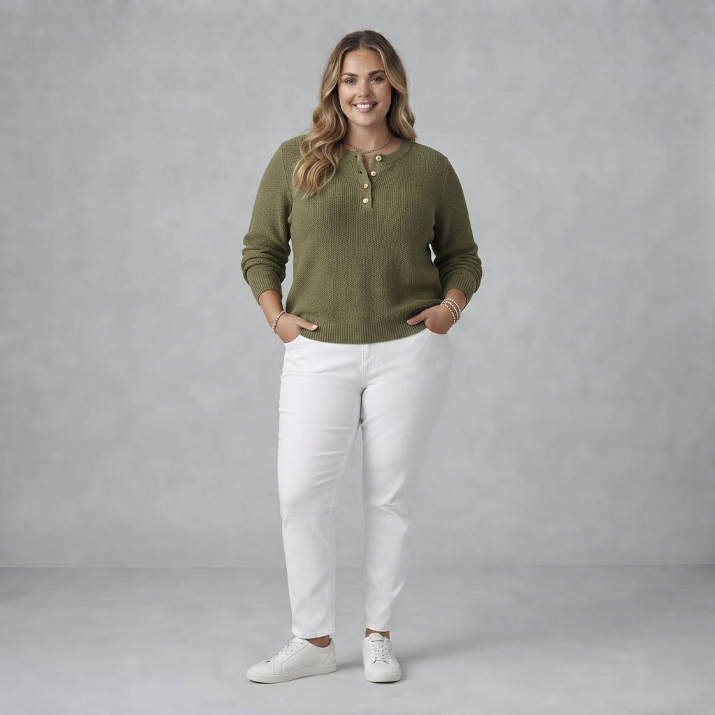 Helena | Henley Button Up Knit Jumper