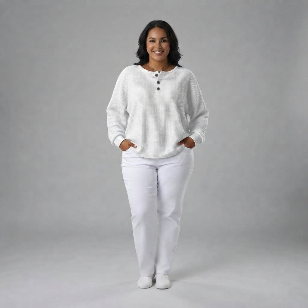 Mirabel | Cosy Waffle Henley Sweatshirt