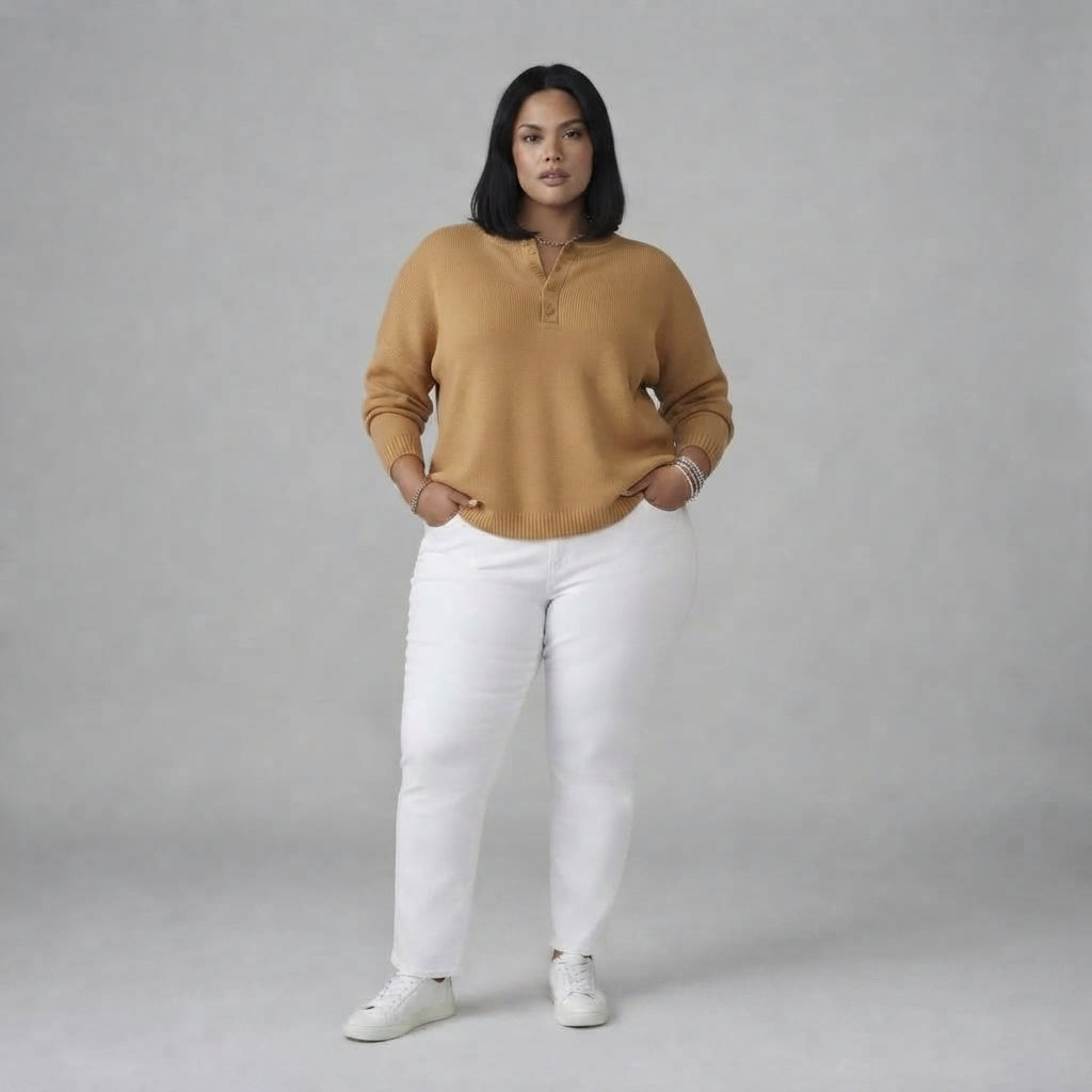 Helena | Henley Button Up Knit Jumper