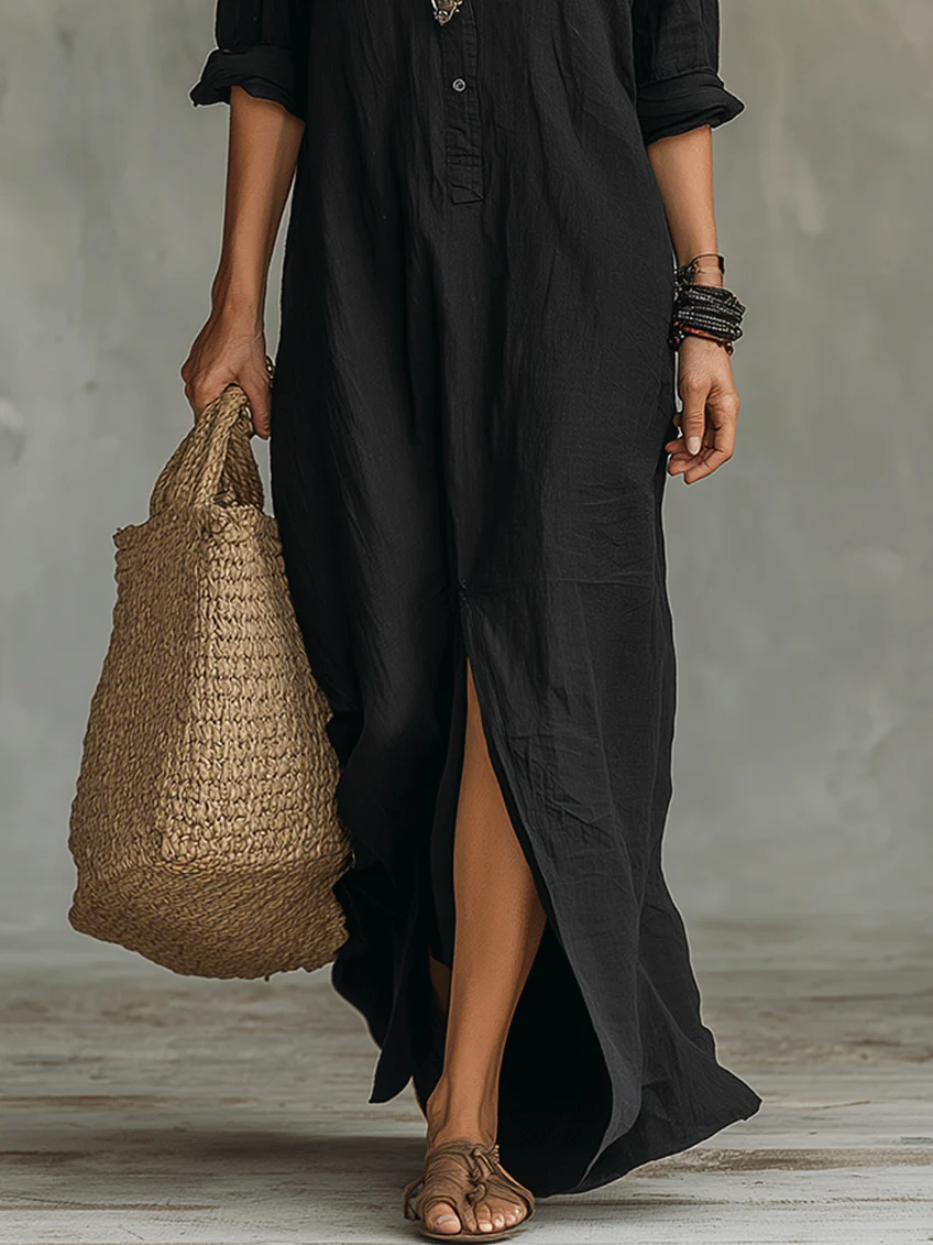 Mia | Long Black Maxi Dress with Buttons