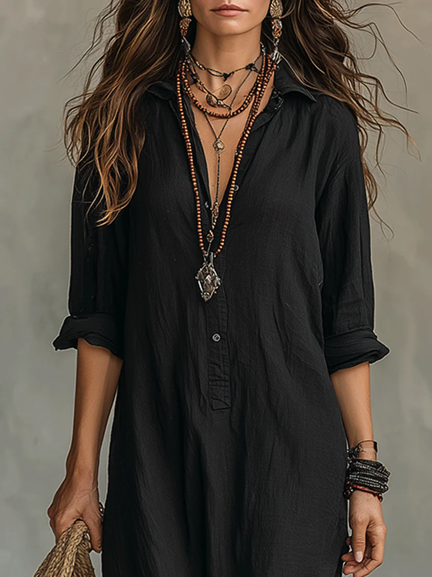 Mia | Long Black Maxi Dress with Buttons