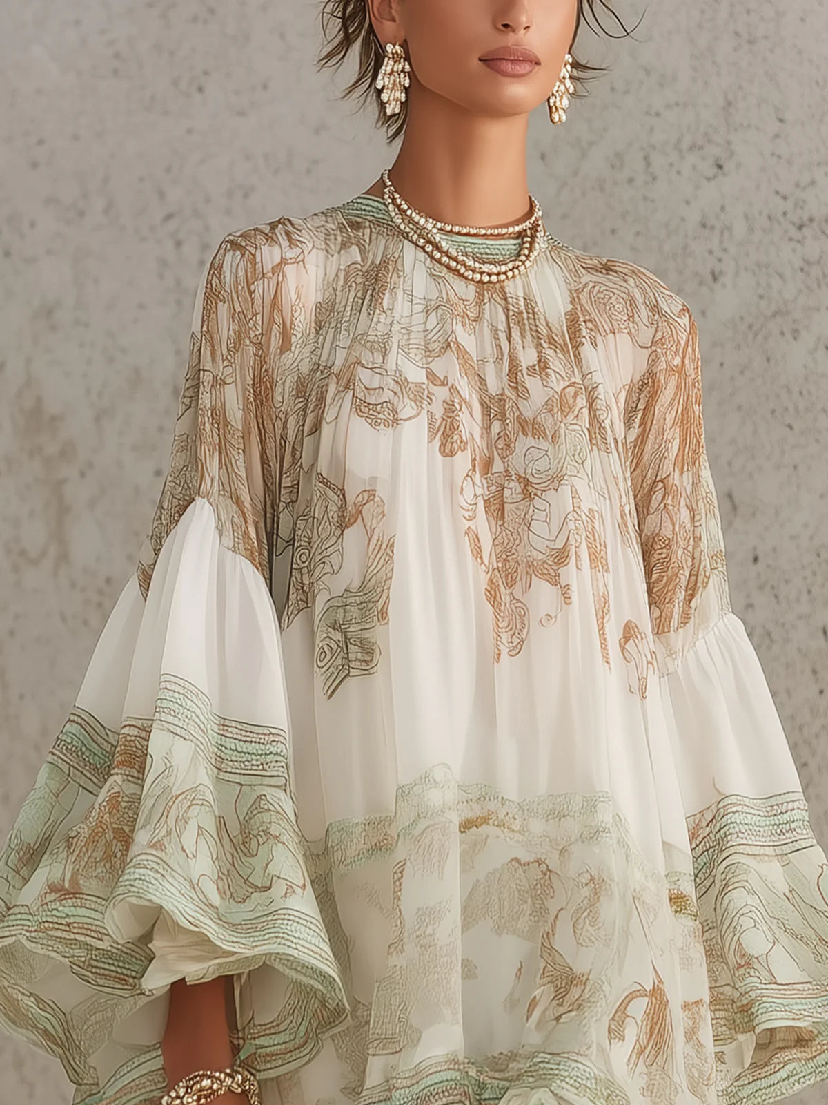 Mirabel | Ivory Boho Print High-Low Hem Mini Dress