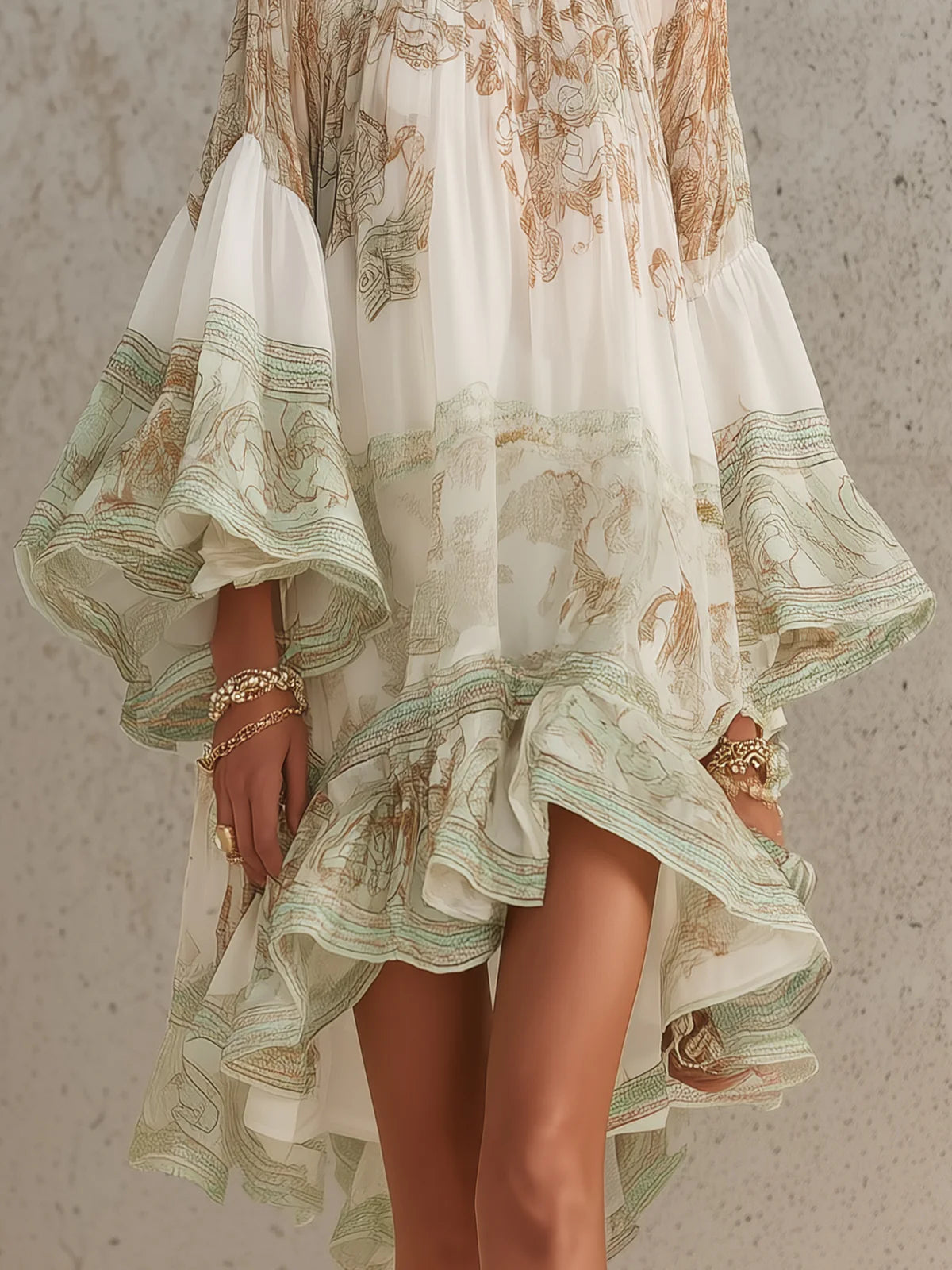 Mirabel | Ivory Boho Print High-Low Hem Mini Dress