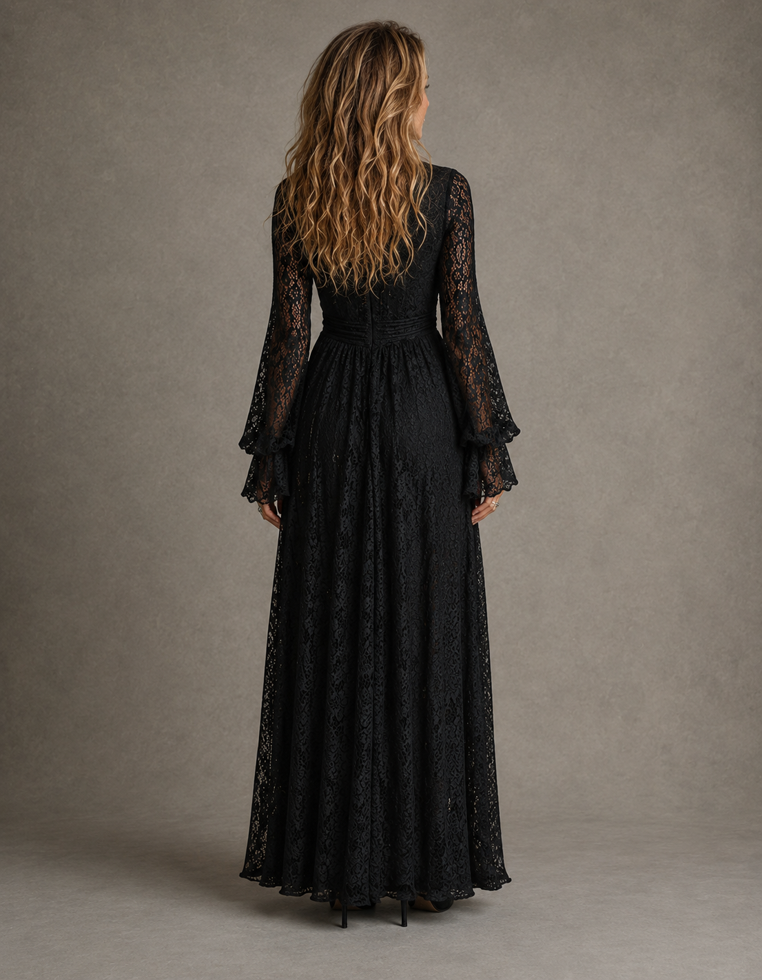 Morgana | Black Plunge V-Neck Sleeve Maxi Dress