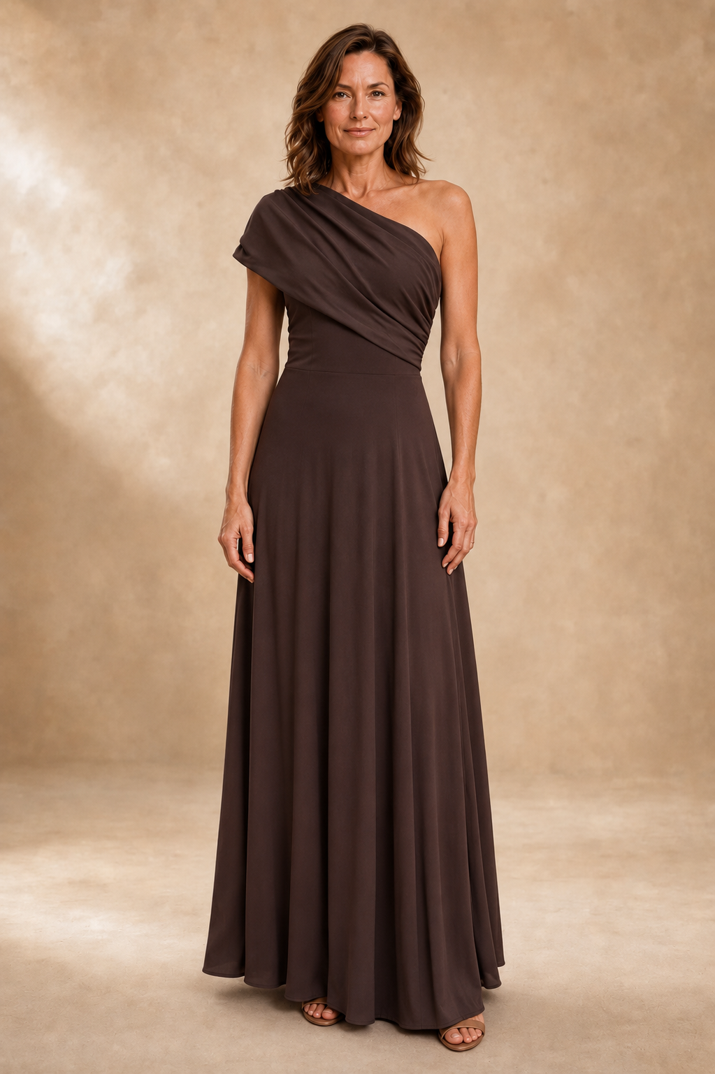 Rosetta | Chocolate One-Shoulder Draped Maxi Dress