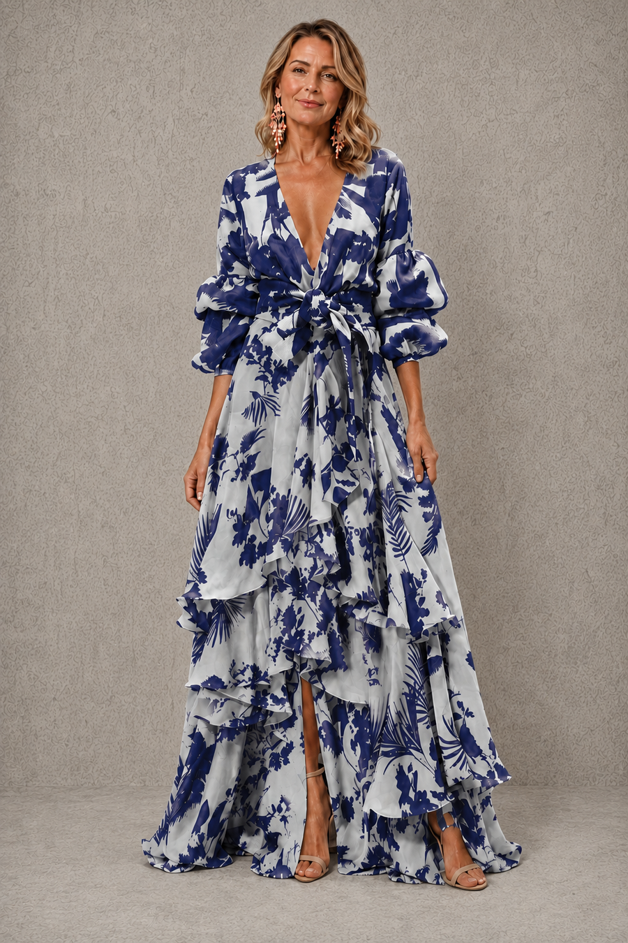 Bettina | Floral Tie-Front Tiered Ruffle Maxi Dress