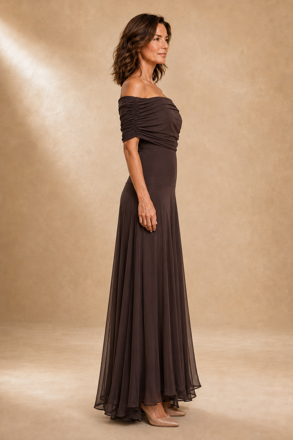 Rosetta | Chocolate One-Shoulder Draped Maxi Dress