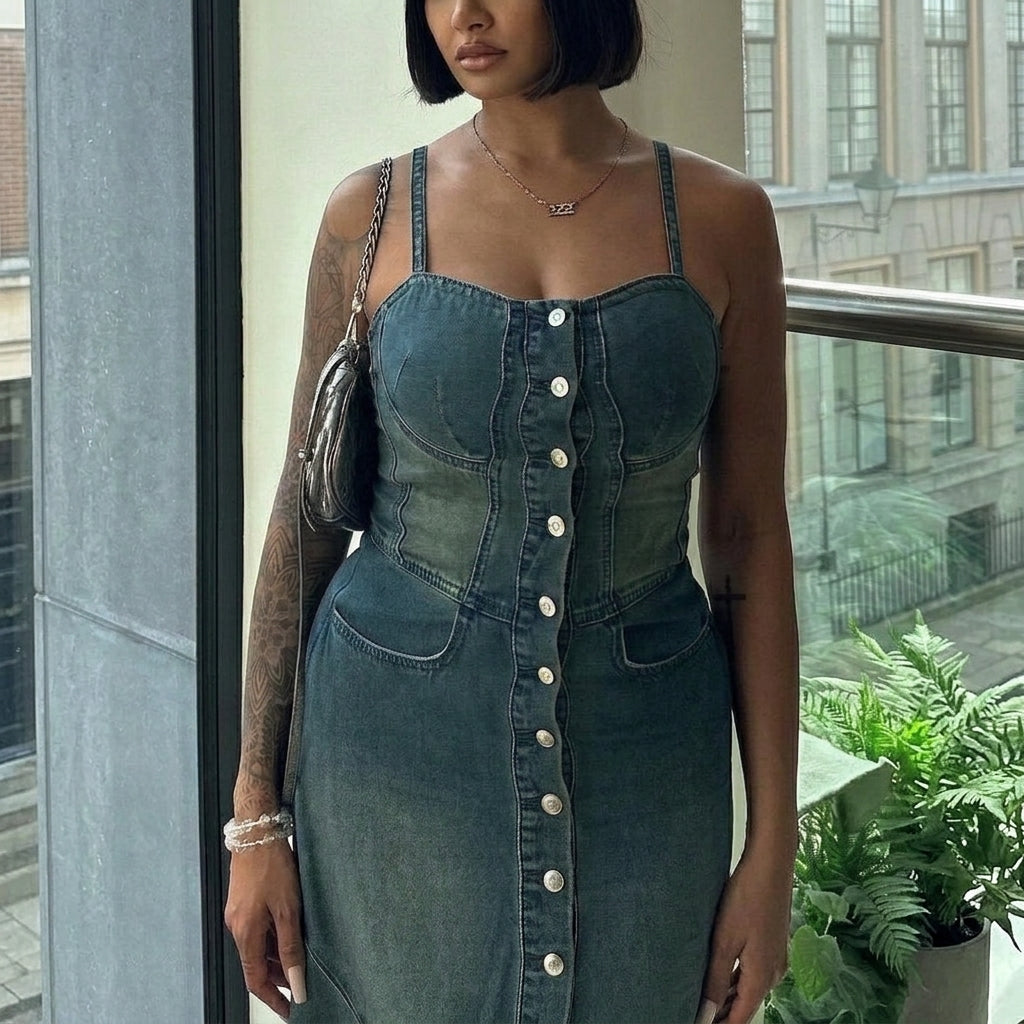 Madison | Denim Corset Maxi Dress
