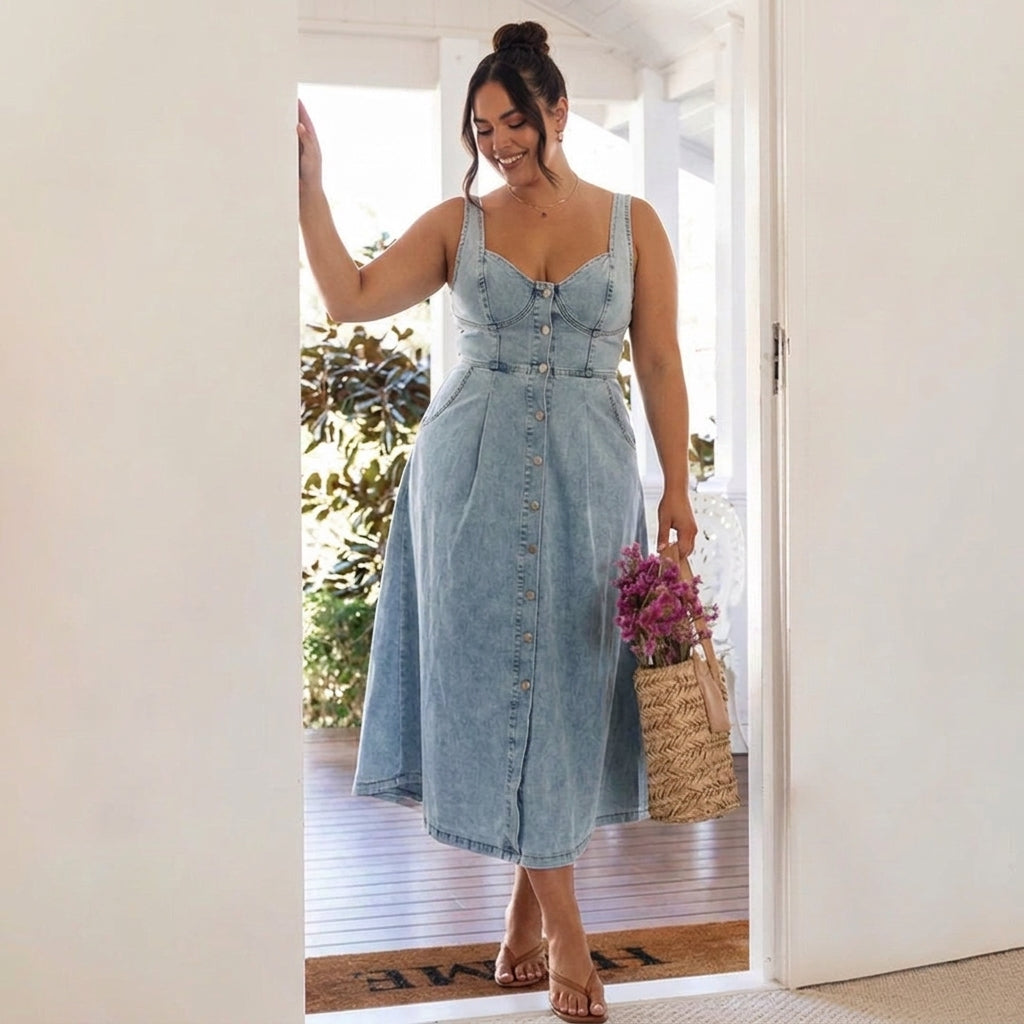 Chloe | Denim Button Maxi Dress