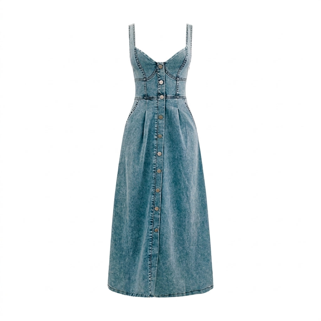 Chloe | Denim Button Maxi Dress