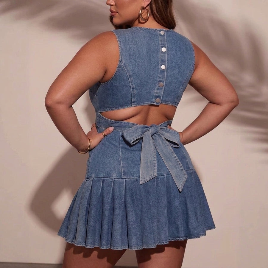 Samantha | Sleeveless Pleated Denim Dress